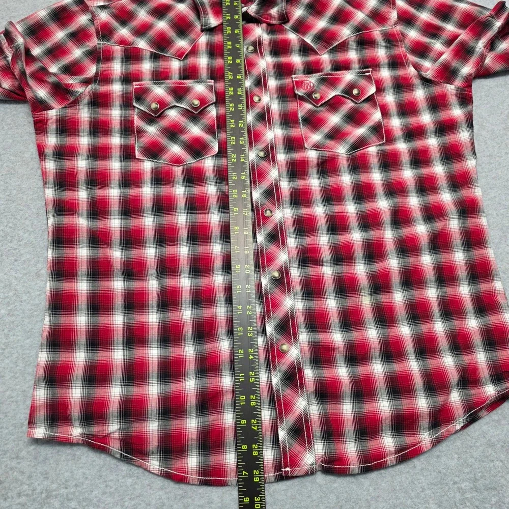 Wrangler Retro Western Red Plaid Snap‎ Button Short Sleeve Shirt Men's Large - Picture 10 of 11